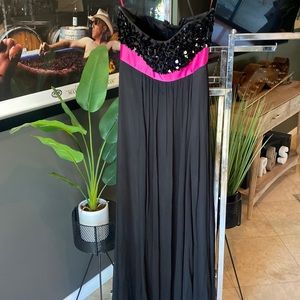 Betsey Johnson Black Chiffon and Sequin Bodice Dress with Hot Pink Waistband